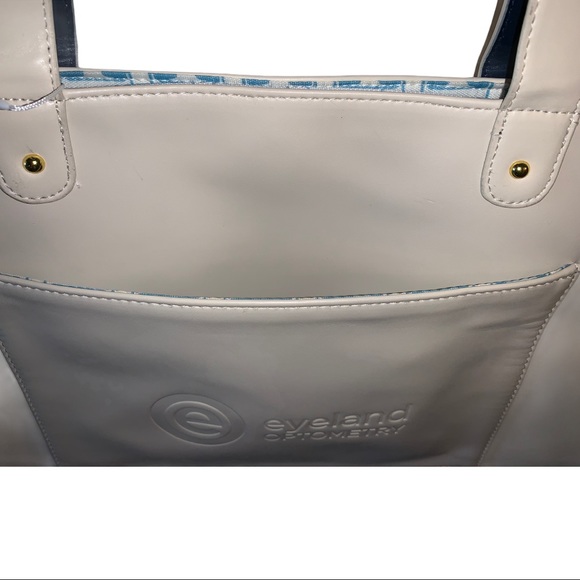 NWT ISAAC MIZRAHI Designer Cream & Navy Blue Checkered Everyday Tote Bag - Picture 5 of 7